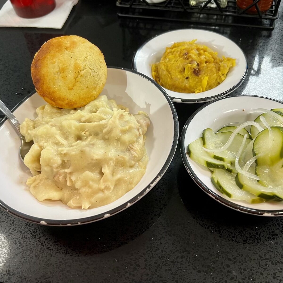 Chicken-and-Dumplings-with-Squash-Casserole-and-Cucumber-Salad-Brad-Blankenship-1-1176