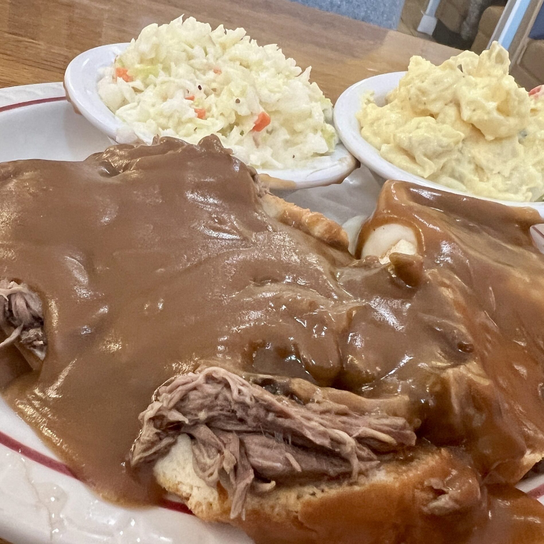 Open-face-roast-beef-with-mashed-potatoes-gravy-potato-salad-and-coleslaw-Brad-Blankenship-1-2303